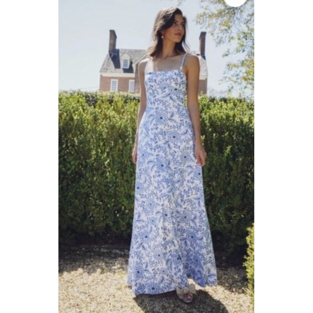 Smith and Quinn Brigette Zinnia Love Maxi Dress Size L Bridesmaid Romantic Blue